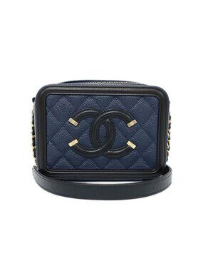 Chanel CC Filigree-chain Shoulder Bag Navy-gdhardware Quilted